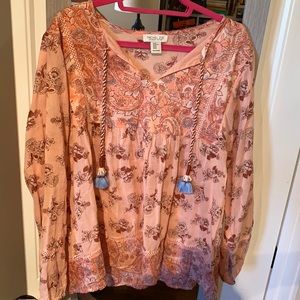 Rachel Zoe pink paisley top with tassels